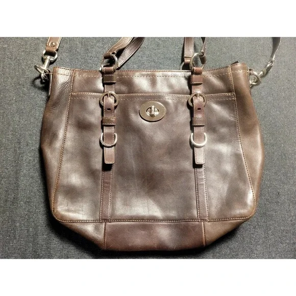 Coach Soft Dark Brown Leather 2 Way Chelsea Tote Bag Purse Crossbody F14015 - Picture 4 of 16